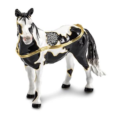 Curata Pewter Bejeweled Crystals Gold-Tone Enameled Alpha Paint Horse Trinket Box on 18 Inch Necklace