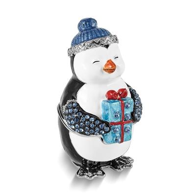 Curata Pewter Bejeweled Crystals Silver-Tone Enameled Penny Penguin Gift Trinket Box on 18 Inch Necklace