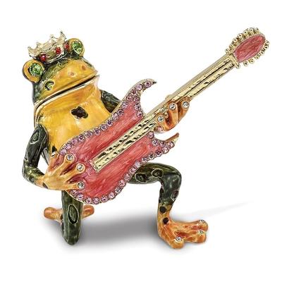 Curata Pewter Crystals Gold-Tone Enameled Keith Rocks Musician Frog Trinket Box on 18 Inch Necklace