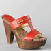 Coach Shoes | Coach Jonah Open Toe Orange Leather Straps Brown Wood Platform Chunky Cone Heels | Color: Brown/Orange | Size: 7.5