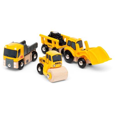 Spielzeug-Eisenbahn BRIO "Baustellenfahrzeuge" Spielzeugfahrzeuge gelb (gelb, schwarz, holzfarben) Kinder Ab 3-5 Jahren Kipper, Walze und Bagger m. Anhänger; FSC - schützt Wald weltweit