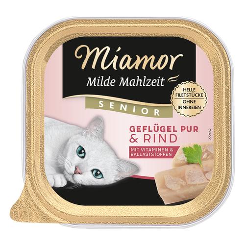 Sparpaket: 16x100g Miamor Milde Mahlzeit Senior Geflügel Pur & Rind Katzenfutter nass