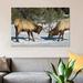 East Urban Home 'Elk Bulls Fighting, Yellowstone National Park, Wyoming' Photographic Print on Canvas, in Brown/Green/White | Wayfair