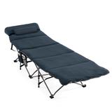 Costway Folding Retractable Travel Camping Cot with Mattress and Carry Bag-Blue