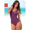 Badeanzug LASCANA, Damen, Gr. 54, Cup B, lila (aubergine), Polyamid, unifarben, Badeanzüge, mit Raffung am Ausschnitt und Shaping-Effekt