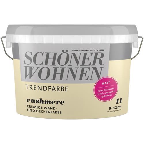 „SCHÖNER WOHNEN-FARBE Wand- und Deckenfarbe „“Trendfarbe““ Farben 1 Liter, Cashmere, hochdeckende Wandfarbe – für Allergiker geeignet Gr. 1 l 1000 ml, beige (cashmere) Wandfarbe bunt“