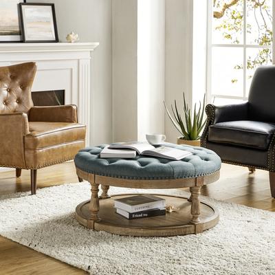 Illyria Transitional Multifunctional Tufted 35.5" Shabby Chic Storage Ottoman Table with Spindle Legs by HULALA HOME