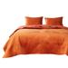 Ahab 3 Piece Velvet Full Quilt Set, Diamond Quilting Design, Orange