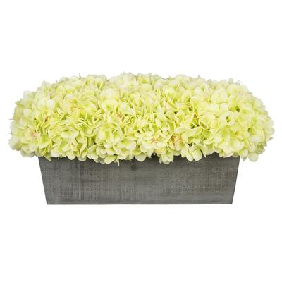 Faux Hydrangeas in Grey Wood Washed Ledge Planter