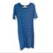 Lularoe Dresses | Lularoe Julia Women's Blue Striped Fitted Dress Stretch Size Medium | Color: Blue | Size: M