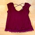 American Eagle Outfitters Tops | 2/$20 American Eagle Maroon Dark Red Blouse With Embroidered Lace Hem Medium | Color: Red | Size: M