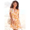 Blusenkleid S.OLIVER, Damen, Gr. 34, N-Gr, bunt (orange, creme, bedruckt), Web, Obermaterial: 100% Viskose, bedruckt, modisch, figurumspielend ca. Mitte Oberschenkel, V-Ausschnitt, Kurzarm, Kleider, mit Volant am Rock, Tunikakleid, Sommerkleid,...