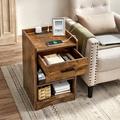 Loon Peak® Nightstand w/ Charging Station, Bed Side Table w/ USB Ports & Outlets, Drawer, Storage Shelves, 15.7 X 15.7 X 25.2 Inches | Wayfair