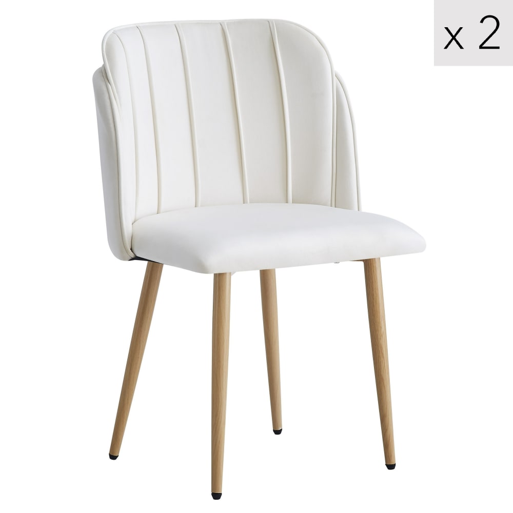 Lot de 2 chaises de salle à manger scandinaves en tissu beige