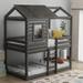 Playhouse Inspired Twin over Twin Low Bunk Bed, Wood Loft Bed with Roof, Window, High Guardrail and Ladder, Sturdy Pine Frame