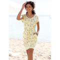 Jerseykleid BEACHTIME, Damen, Gr. 36, N-Gr, gelb (gelb, creme, bedruckt), Jersey, Obermaterial: 65% Baumwolle, 35% Polyester, bedruckt, geblümt, casual, figurumspielend kniefrei, Rundhals, Kurzarm, Kleider, mit Blumenmuster und Taschen, Sommerkleid...