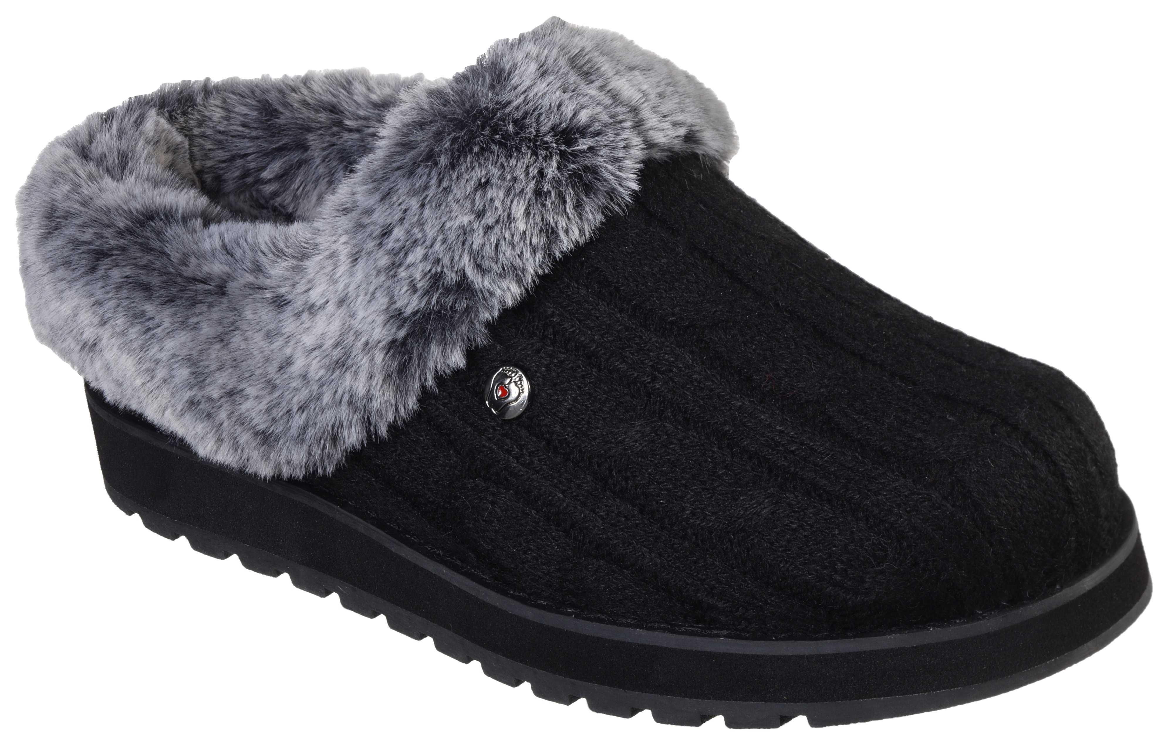 Pantoffel SKECHERS "KEEPSAKES - ICE ANGEL", Damen, Gr. 37, schwarz (schwarz, grau), Textil, Schuhe, Hausschuh in Strick-Optik