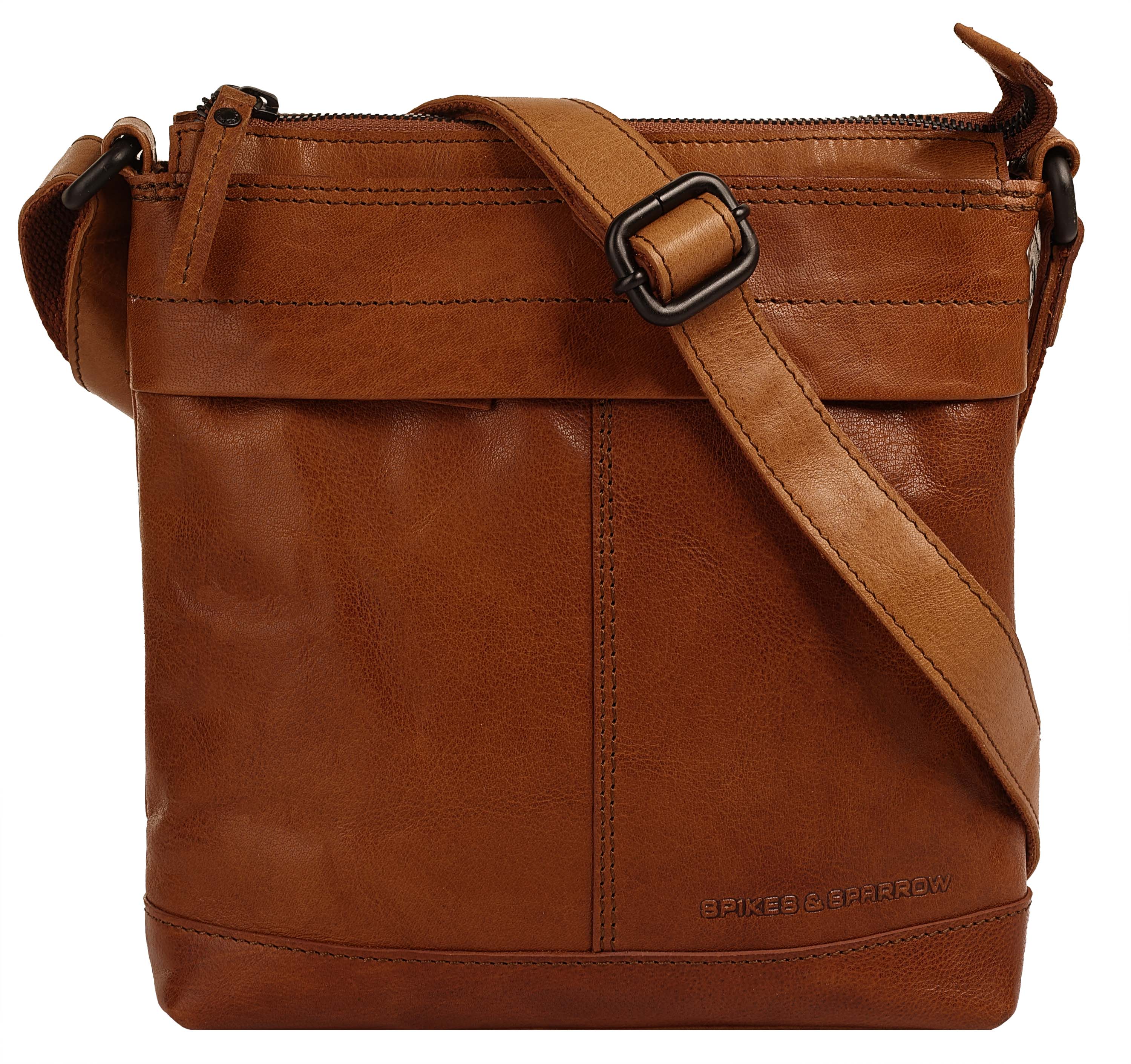 Umhängetasche SPIKES & SPARROW, Damen, Gr. B/H/T: 22cm x 22cm x 7cm onesize, braun (cognac), Leder, leicht glänzend, unifarben, Taschen, echt Leder Image