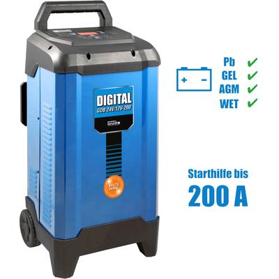 Batterie-Ladegerät GÜDE "Digital GDB 24V/12V-200", blau (blau, schwarz), B:29,5cm H:67cm T:29,7cm, Kunststoff, Metall, L