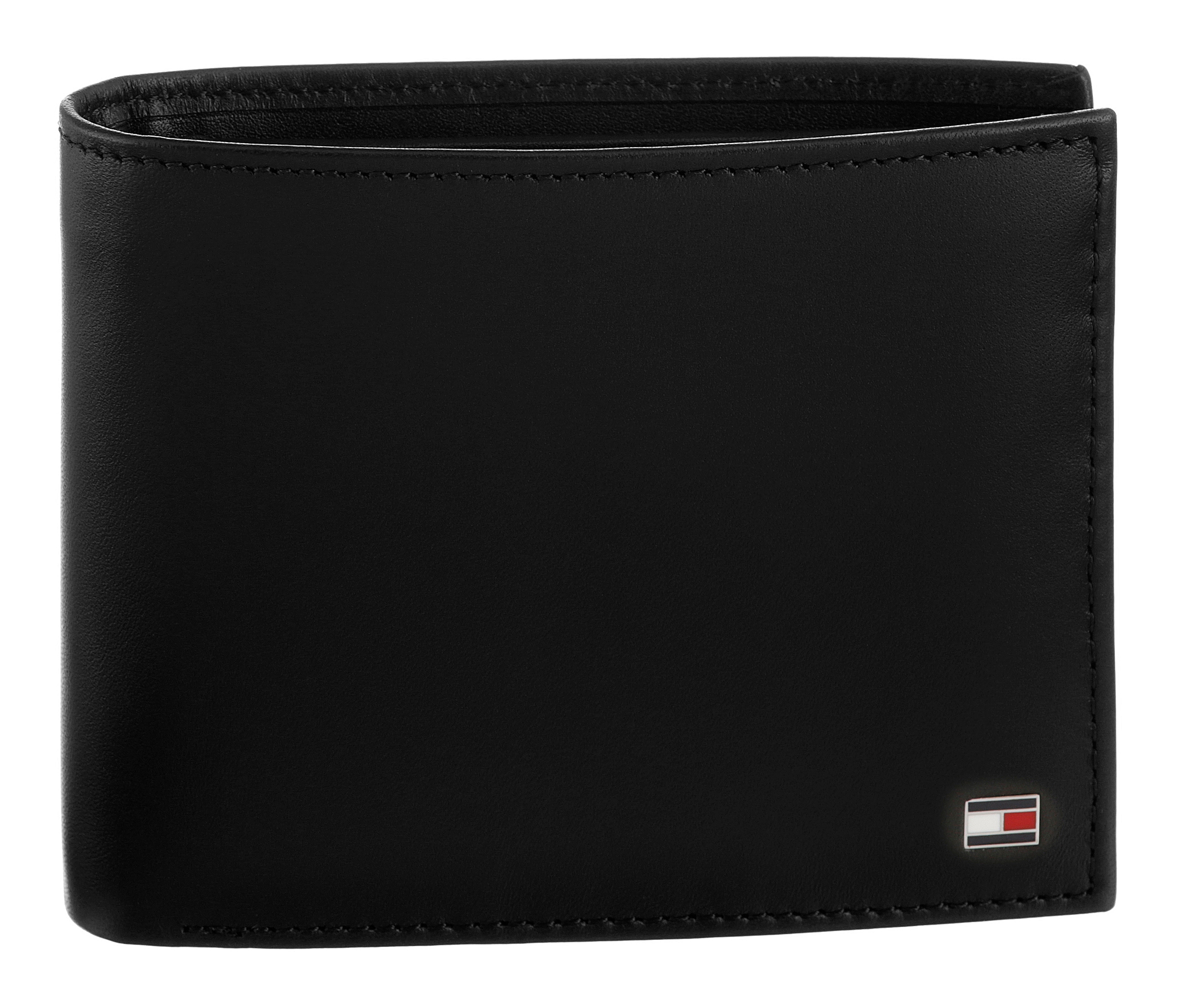 Geldbörse TOMMY HILFIGER "ETON TRIFOLD", Damen, schwarz, Leder, gepflegt, unifarben, Basic, Kleinlederwaren, in schlichter Optik