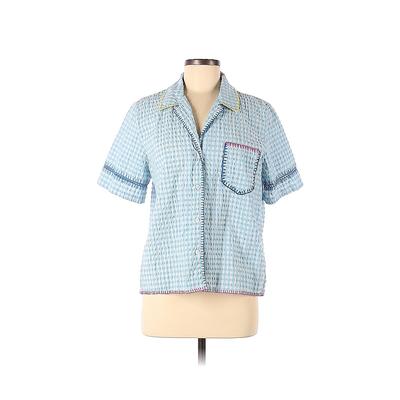 Mira Mikati Short Sleeve Button Down Shirt: Blue Tops - Women's Size 40