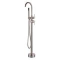 Freestanding Bathtub Faucet Double Handle Floor Mount Tub Filler Brass Freestanding Bath Taps with Handheld Shower and 360° Swivel Spout,Brushed Nickel