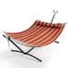 Arlmont & Co. Kemmie Portable Spreader Bar Hammock w/ Stand Polyester in Red/Brown | 48 H x 55.5 W x 114 D in | Wayfair