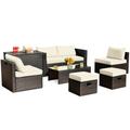 Costway 8 Pieces Patio Space-Saving Rattan Furniture Set with Storage Box and Waterproof Cover-White