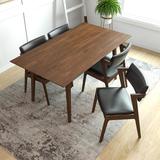 Alcam Modern Solid Wood Walnut 5 Piece Furniture Set 4 Vegan Leather Dining Chairs