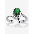 Women's Silvertone Simulated Pear Cut Birthstone And Round Crystal Ring Jewelry by PalmBeach Jewelry in Emerald (Size 10)