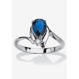 Women's Silvertone Simulated Pear Cut Birthstone And Round Crystal Ring Jewelry by PalmBeach Jewelry in Sapphire (Size 7)