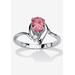 Women's Silvertone Simulated Pear Cut Birthstone And Round Crystal Ring Jewelry by PalmBeach Jewelry in Pink Tourmaline (Size 9)