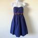 Anthropologie Dresses | Anthropologie Floreat Womens Dress A Line Strapless Size 0 Navy Blue Button | Color: Blue/Pink | Size: 0