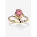 Women's Yellow Gold Plated Simulated Birthstone And Round Crystal Ring Jewelry by PalmBeach Jewelry in Pink Tourmaline (Size 8)