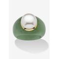 Women's 10K Gold Genuine Cultured Freshwater Pearl And Green Jade Ring Jewelry by PalmBeach Jewelry in Pearl Jade (Size 10)