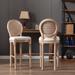 Set of 2 French Country Wooden Barstools Rattan Back With Upholstered Seating, Beige and Natural