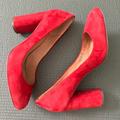 Coach Shoes | Coach Red Burgundy Suede "Ophelia" Heels 9 Close Toe Block Heel | Color: Red | Size: 9