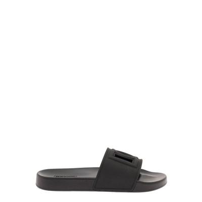 Black Rubber Slide Sandals With Logo Man - Black - Dolce & Gabbana Sandals