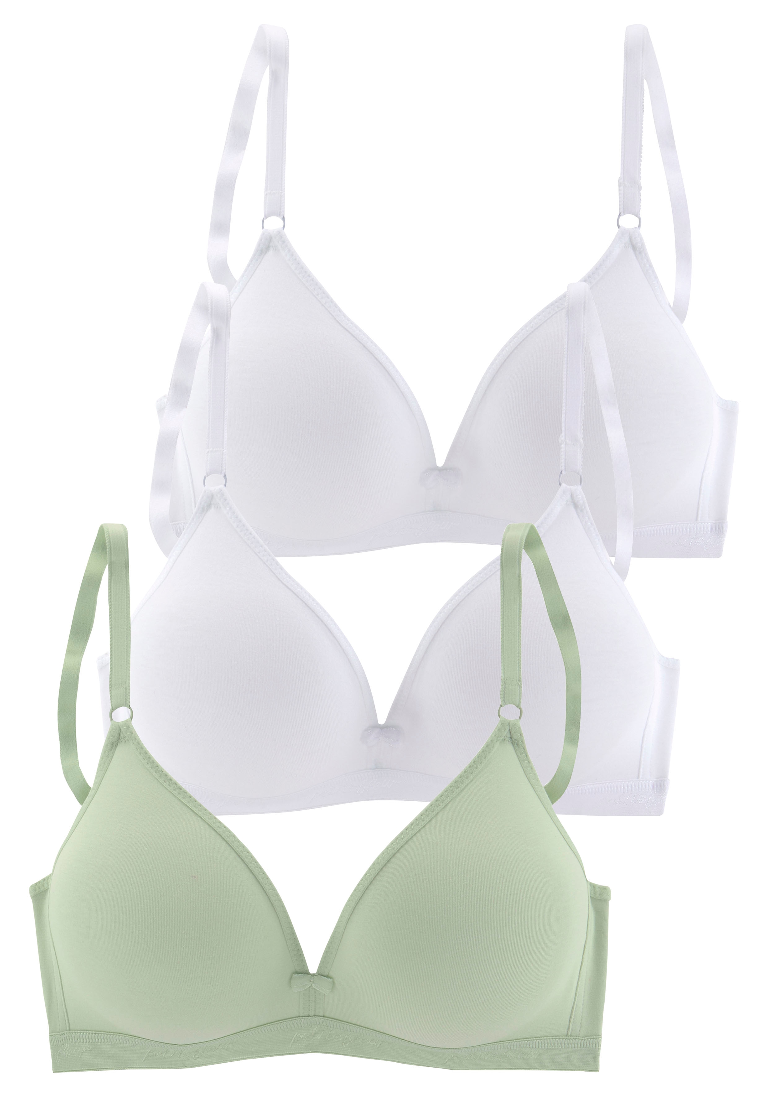 Bralette-BH PETITE FLEUR, Damen, Gr. 90, Cup AA, grün (2xweiß, 1xmint), Jersey, Obermaterial: 75% Baumwolle, 15% Elasthan, 10% Polyester, BHs Bralette Bügelloser-BH, ohne Bügel im Triangel-Schnitt Image