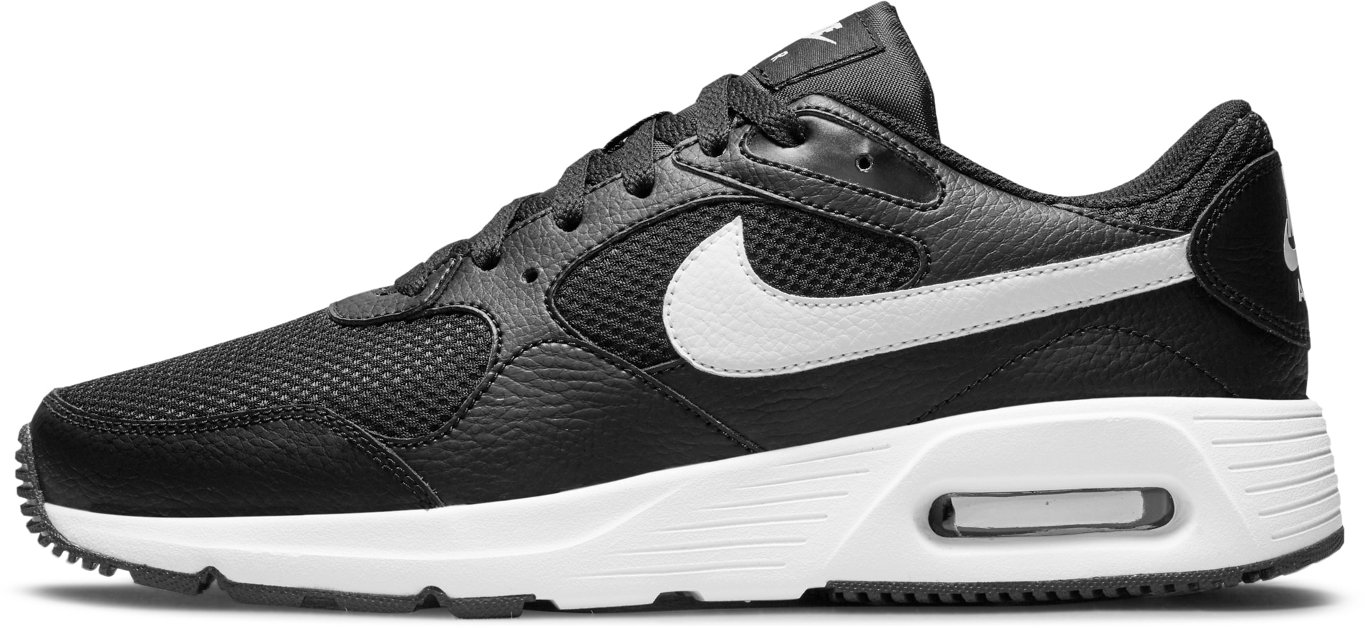 Sneaker NIKE SPORTSWEAR "AIR MAX SC", Herren, Gr. 43, schwarz-weiß (schwarz, weiß, schwarz), Leder, Textil, kontrastfarbene Details, unifarben, Schuhe Sneaker