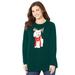 Plus Size Women's Cozy Critter Sweater by Catherines in Emerald Green Dog (Size 4X)