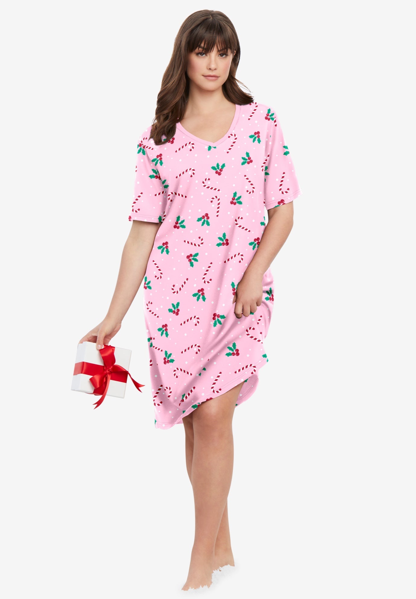 Plus Size Women's Print Sleepshirt by Dreams & Co. in Pink Candy Cane (Size 7X/8X) Nightgown