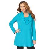 Plus Size Women's Cowl-Neck Thermal Tunic by Roaman's in Soft Turquoise (Size S) Long Sleeve Shirt