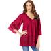 Plus Size Women's Lace-Hem Pintuck Tunic by Roaman's in Classic Red (Size 14/16) Long Shirt