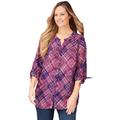 Plus Size Women's Georgette Buttonfront Tie Sleeve Cafe Blouse by Catherines in Berry Pink Bias Plaid (Size 0X)