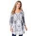 Plus Size Women's V-Neck Printed Tunic by Roaman's in Black Animal Medallion (Size 18/20)