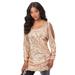 Plus Size Women's Cold-Shoulder Sequin Tunic by Roaman's in Sparkling Champagne (Size 26/28) Long Shirt