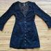 Free People Dresses | Free People Black Lace Top Button Down Midi Dress W Half Sleeves Women's Size S | Color: Black | Size: S