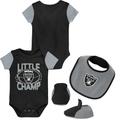 Newborn & Infant Black/Silver Las Vegas Raiders Little Champ Three-Piece Bodysuit Bib Booties Set
