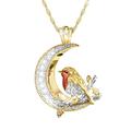 ‘Messenger Of Love’ Diamond Robin Moon Pendant – A unique remembrance-inspired ladies' robin pendant necklace design with 24-carat gold-plating, genuine crystals, rhodium and a genuine diamond.